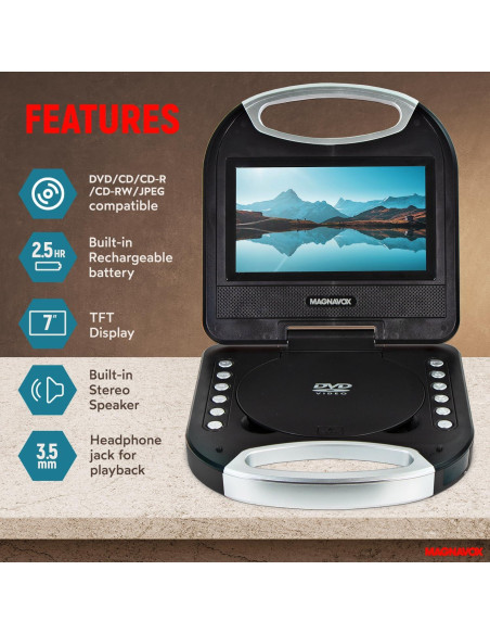 Reproductor DVD/CD Portátil Magnavox MTFT750-BK 7" Negro Reproductor DVD/CD Portátil Magnavox MTFT750-BK 7" Negro