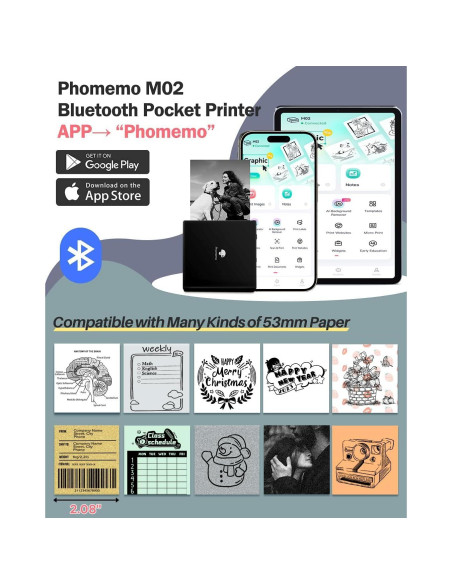 Impresora de Etiquetas Portátil Phomemo M02 - Sin Tinta, Bluetooth Impresora de Etiquetas Portátil Phomemo M02 - Sin Tinta, Bluetooth