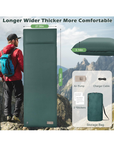 Colchoneta de Camping Autoinflable DOYXC 200x70 cm Espuma Memoria