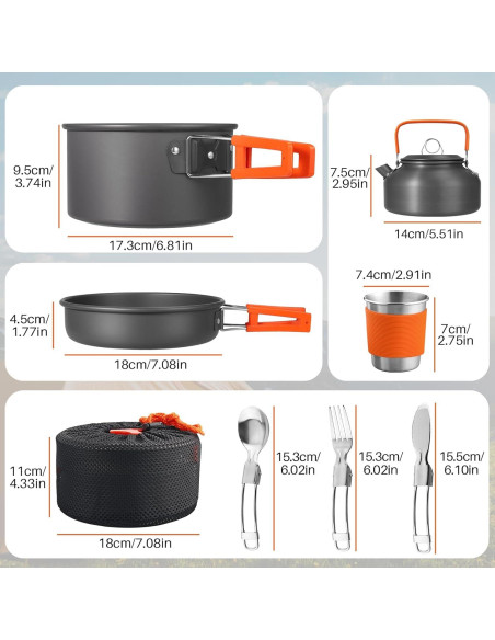 Juego de Cocina para Camping FUNYKICH 17 Piezas Antiadherente Juego de Cocina para Camping FUNYKICH 17 Piezas Antiadherente