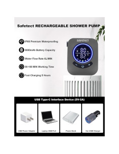 Bomba de Ducha Portátil Safetect A2501, 8000mAh, 5 Modos 2