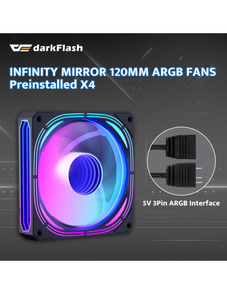 Caja de PC darkFlash DPW90 ATX con 4 Ventiladores ARGB Negro Caja de PC darkFlash DPW90 ATX con 4 Ventiladores ARGB Negro