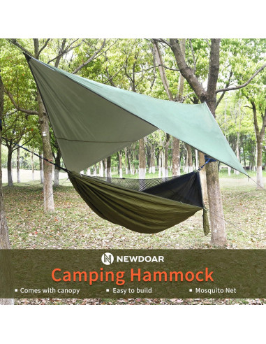 Hamaca de Camping NewDoar con Toldo Impermeable y Red Mosquitos