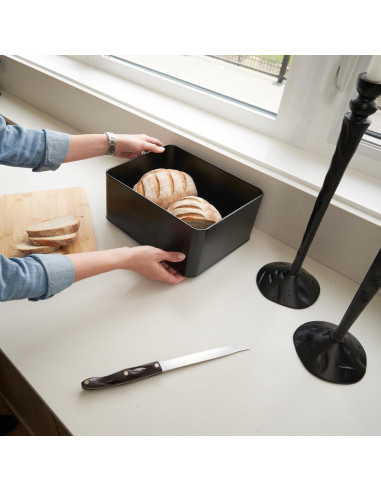 Caja de Pan ZICOTO Negra con Tapa de Bambú 29.2x22.9cm