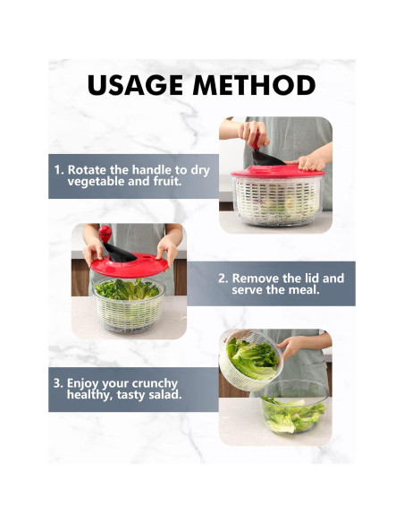 Secador de Ensalada Geedel 5L Rojo, Apto para Lavavajillas Secador de Ensalada Geedel 5L Rojo, Apto para Lavavajillas