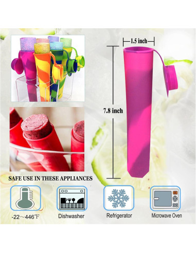 Moldes de Paletas de Hielo Wpunwen Silicona 6 Pcs Multicolor