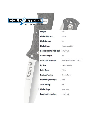 Cuchillo Plegable Cold Steel Counter Point 1 AUS10A 10.16 cm