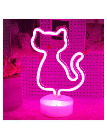 Luz de Neón Gato Rosa AurGun, Decoración LED Recargable Luz de Neón Gato Rosa AurGun, Decoración LED Recargable