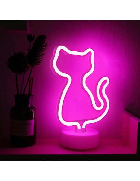 Luz de Neón Gato Rosa AurGun, Decoración LED Recargable Luz de Neón Gato Rosa AurGun, Decoración LED Recargable