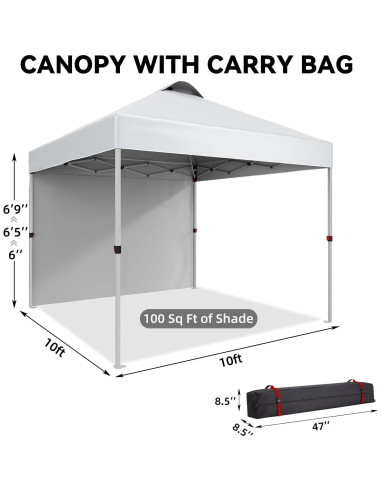 Carpa Plegable Hipicute 3x3m con 1 Pared Lateral Blanca