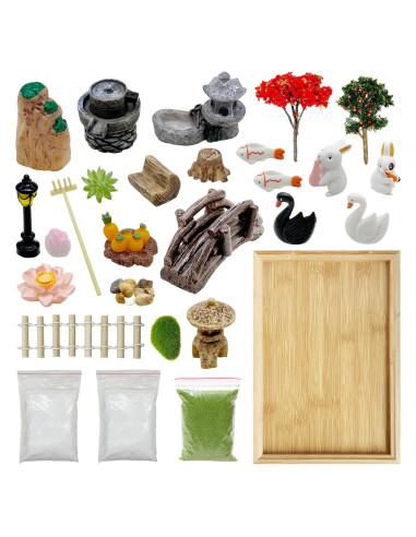 Kit Jardín Zen Mini Cayway - 26 Piezas y Bandeja de Bambú