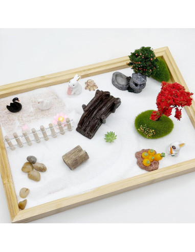 Kit Jardín Zen Mini Cayway - 26 Piezas y Bandeja de Bambú