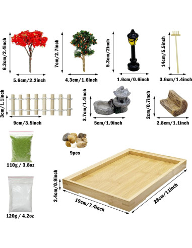 Kit Jardín Zen Mini Cayway - 26 Piezas y Bandeja de Bambú
