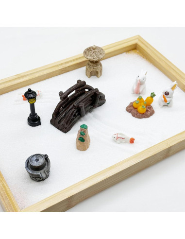 Kit Jardín Zen Mini Cayway - 26 Piezas y Bandeja de Bambú
