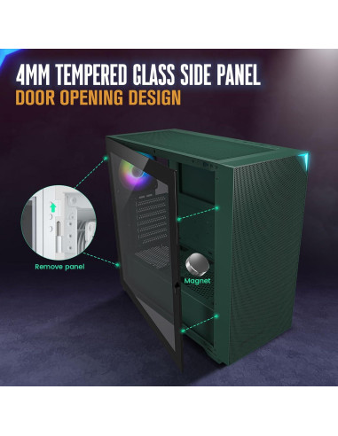 Caja de Computadora Vetroo AL800 Verde Ejercito E-ATX Vidrio Templado