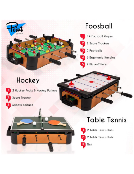 Mesa de Juegos 3 en 1 Point Games - Hockey, Futbolín y Tenis Mesa de Juegos 3 en 1 Point Games - Hockey, Futbolín y Tenis