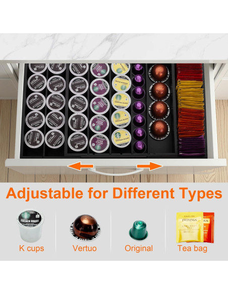 Organizador de Cajones de Bambú MinBoo - Soporte Expandible para K Cup y Té Organizador de Cajones de Bambú MinBoo - Soporte Expandible para K Cup y Té