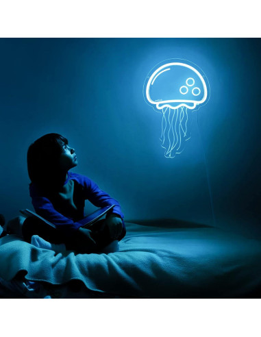Cartel de Neón Medusa Azul Hielo LED 32.5x21.8cm Decoración