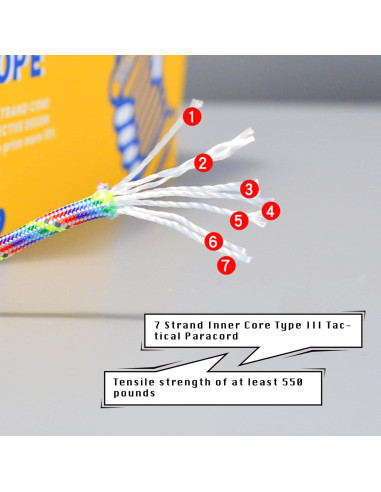 Cuerda Paracord 550LB JOPOY 33.5m Reflectante Nylon Táctica