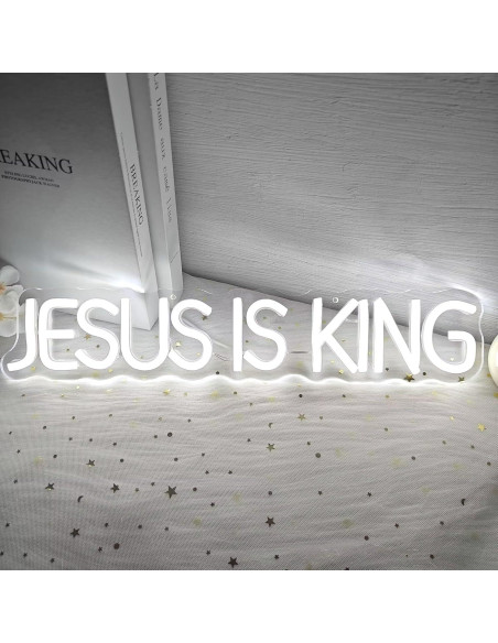 Letrero de Neón LED Jesús es Rey Regulable 43.7 cm Blanco Letrero de Neón LED Jesús es Rey Regulable 43.7 cm Blanco