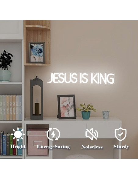 Letrero de Neón LED Jesús es Rey Regulable 43.7 cm Blanco Letrero de Neón LED Jesús es Rey Regulable 43.7 cm Blanco