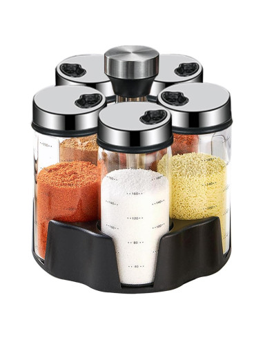 Organizador de Especias Giratorio TINMIX con 5 Tarros de Vidrio 200ml