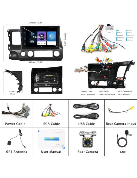 Estéreo de Coche Android Podofo 10.1" para Honda Civic 2006-2011 Estéreo de Coche Android Podofo 10.1" para Honda Civic 2006-2011
