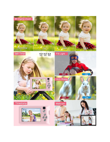 Cámara Digital Vibagary A15 FHD 1080P para Niños Rosa Cámara Digital Vibagary A15 FHD 1080P para Niños Rosa