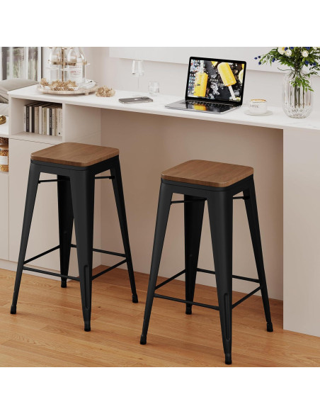 Sillas de Bar Apilables Alunaune 2 Piezas 61 cm Metal Negro Sillas de Bar Apilables Alunaune 2 Piezas 61 cm Metal Negro