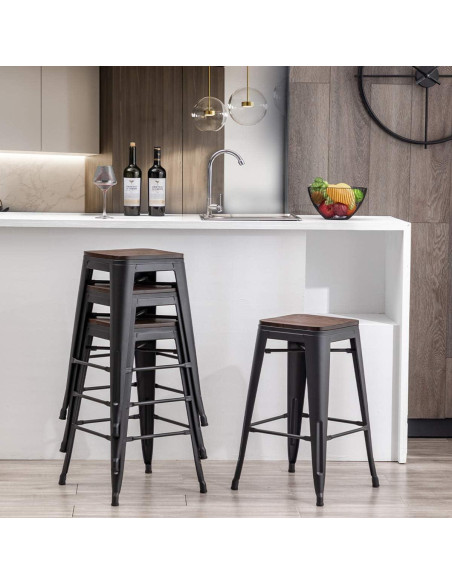 Sillas de Bar Apilables Alunaune 2 Piezas 61 cm Metal Negro Sillas de Bar Apilables Alunaune 2 Piezas 61 cm Metal Negro