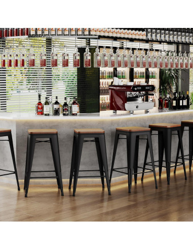 Sillas de Bar Apilables Alunaune 2 Piezas 61 cm Metal Negro