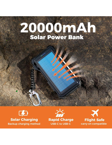 Cargador Solar BLAVOR 20000mAh con Carga Rápida USB-C y Linterna
