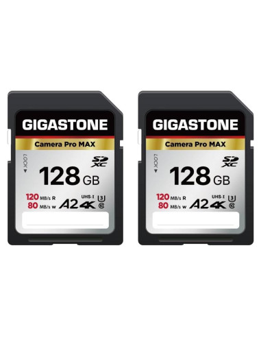 Tarjetas SD Gigastone 128GB Paquete de 2 Alta Velocidad 4K