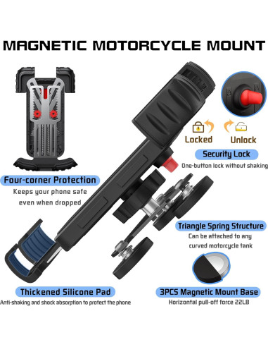 Soporte Magnético para Teléfono de Motocicleta ULIBERMAGNET Ajustable