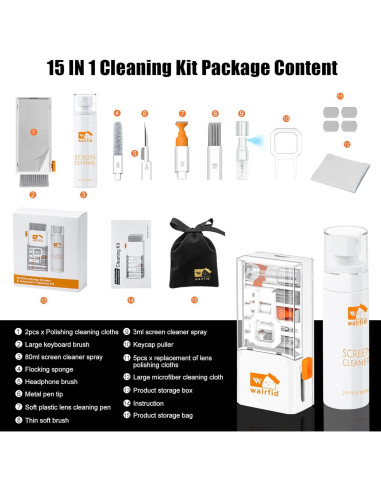 Kit de limpieza 15 en 1 Walrfid para teclado y pantalla 80ml