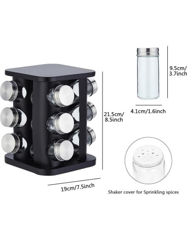 Organizador de Especias TINMIX Torre 12 Tarros Vidrio Acero Inoxidable