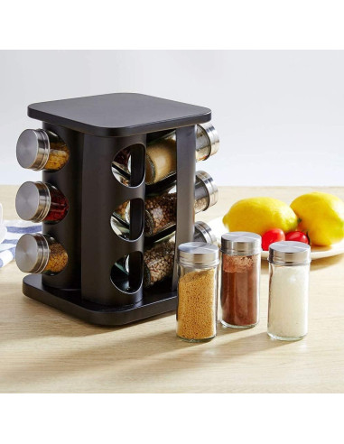 Organizador de Especias TINMIX Torre 12 Tarros Vidrio Acero Inoxidable