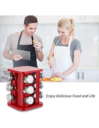 Organizador de Especias TINMIX Torre 12 Tarros Vidrio Acero Inoxidable