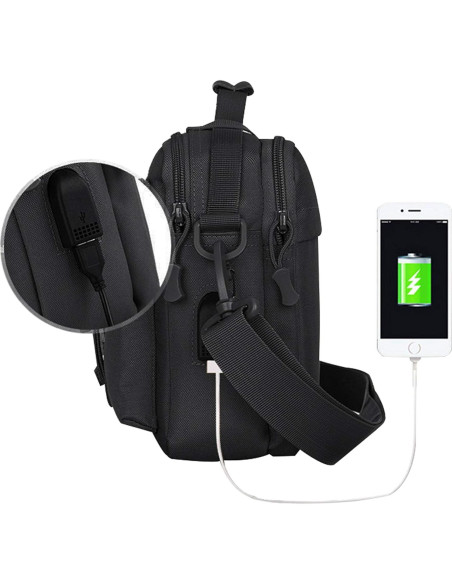 Bolsa Mensajera Táctica Huntvp Nylon Multifuncional USB 30x21cm Bolsa Mensajera Táctica Huntvp Nylon Multifuncional USB 30x21cm