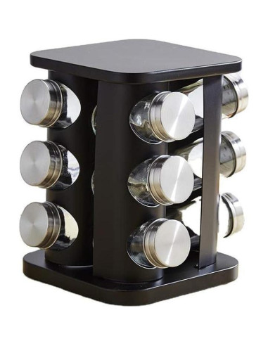 Organizador de Especias TINMIX Torre 12 Tarros Vidrio Acero Inoxidable