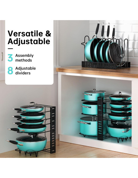 Organizador de Ollas y Sartenes MUDEELA Ajustable 8 Niveles Organizador de Ollas y Sartenes MUDEELA Ajustable 8 Niveles