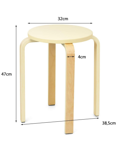 Taburetes Apilables de Madera Curvada COSTWAY - 4 Piezas 46.99 cm