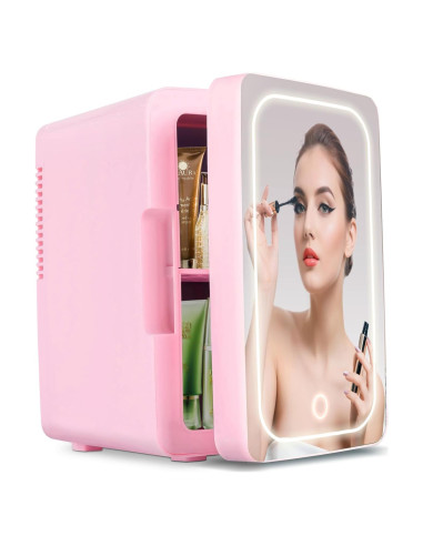 Refrigerador Mini Wdemna 6L Rosa con Espejo LED y Calentador