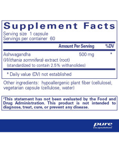 Suplemento de Ashwagandha 500 mg Pure Encapsulations - 60 Cápsulas Veganas 2