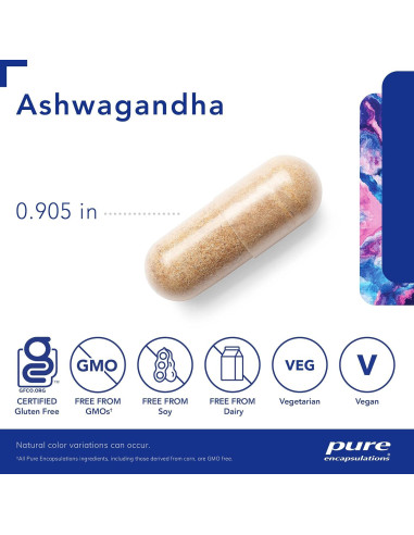 Suplemento de Ashwagandha 500 mg Pure Encapsulations - 60 Cápsulas Veganas