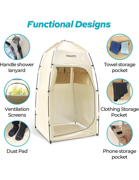 Carpa de Ducha Portátil FOGATTI 2.1m Impermeable para Camping Carpa de Ducha Portátil FOGATTI 2.1m Impermeable para Camping