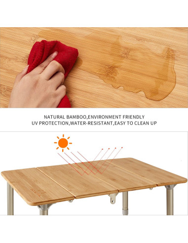 Mesa Plegable ATEPA de Bambú Ajustable 1-2 Personas 60 cm