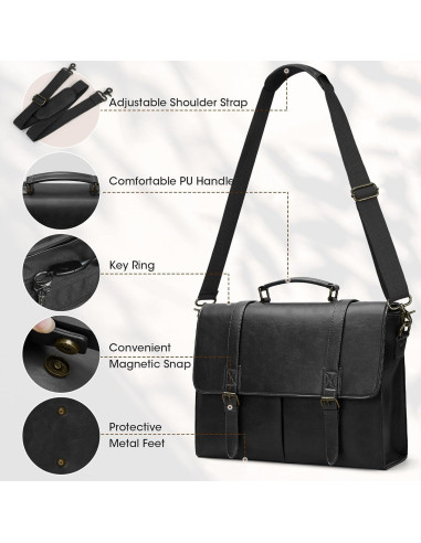 Bolsa Mensajera RAINSMORE para Laptop 15.6" Cuero Negro