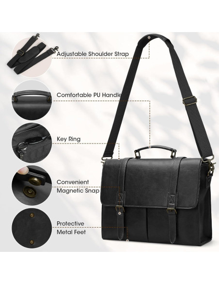 Bolsa Mensajera RAINSMORE para Laptop 15.6" Cuero Negro Bolsa Mensajera RAINSMORE para Laptop 15.6" Cuero Negro