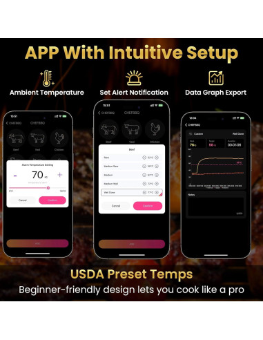 Termómetro de Carne Inalámbrico TiInsta con App y Sonda Única